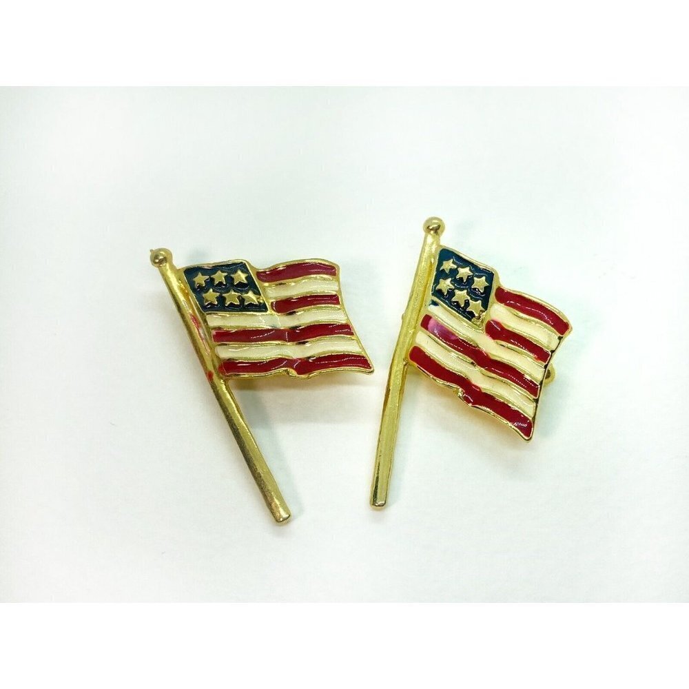 DOUBLE FLAGS USA American Enamel Gold Tone Pins set of 2